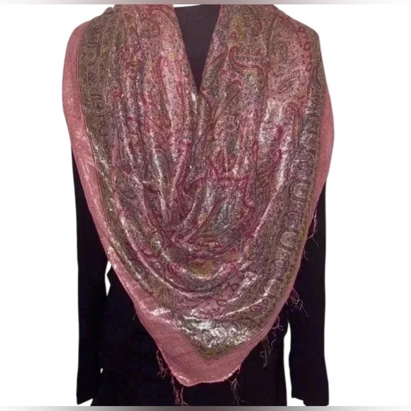 Ladies Beautiful Fashion Scarf in Shimmery Pink Featuring a Paisley Print - Picture 3 of 4